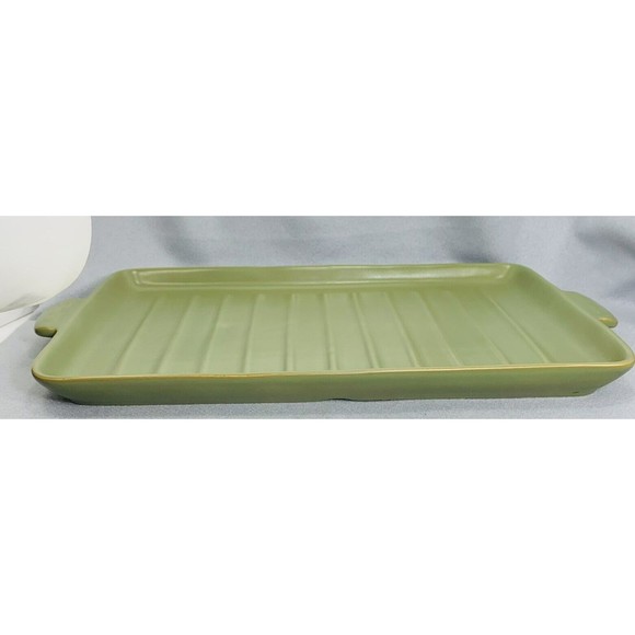 Longaberger Flameware SAGE Grill Pan Pottery Server Cookware 18" x 10" Green - Picture 12 of 14
